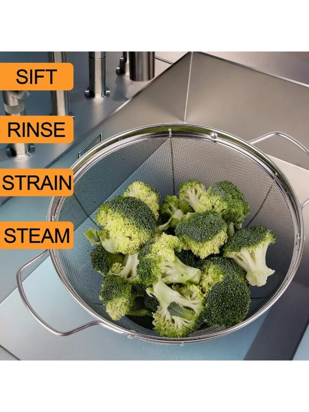 3-Pack Stainless Steel Colander Set - 5QT, 4QT & 3QT Mesh Strainers with Handles